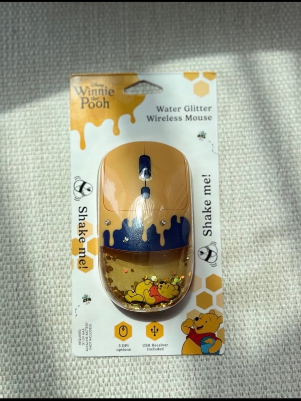 Winnie the Pooh Gold & Navy Water Glitter Wireless Mouse